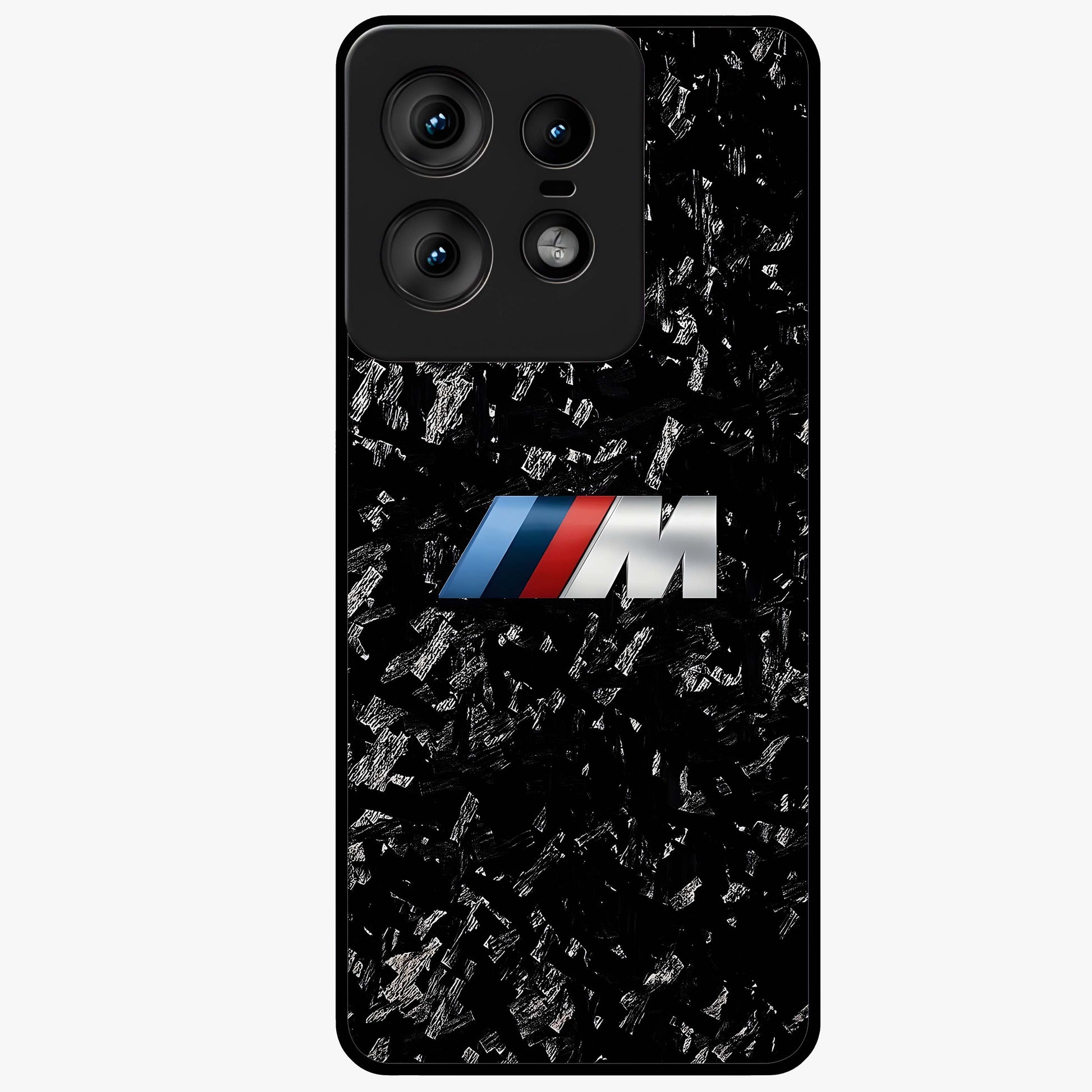 Carbon Speed Mark Glass Case showing flat back view with sporty carbon pattern artwork and glossy glass finish.