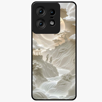 Celestial Origami Glass Case showing flat back view with artistic origami inspired celestial artwork and glossy glass finish.