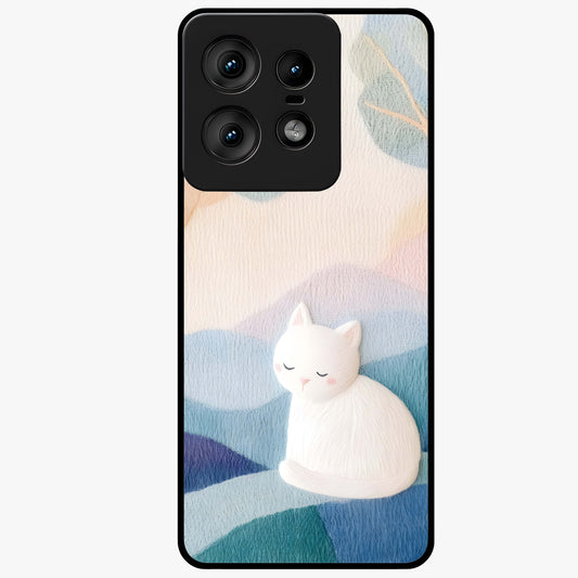 Cotton Dream Cat Glass Case showing flat back view with soft dreamy cat artwork and glossy glass finish.