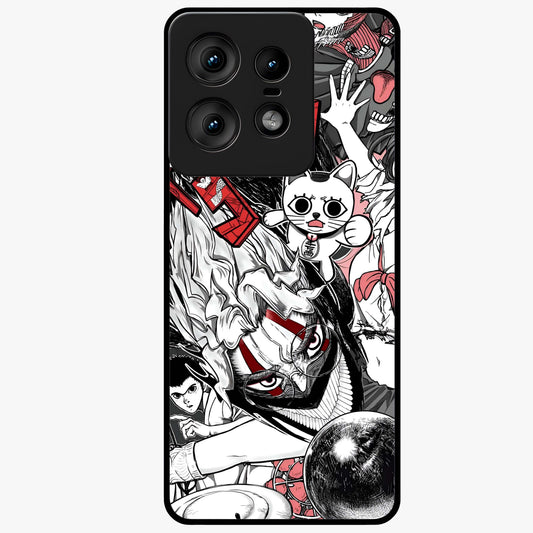 Crimson Chaos Panel Glass Case showing flat back view with bold crimson abstract artwork and glossy glass finish.