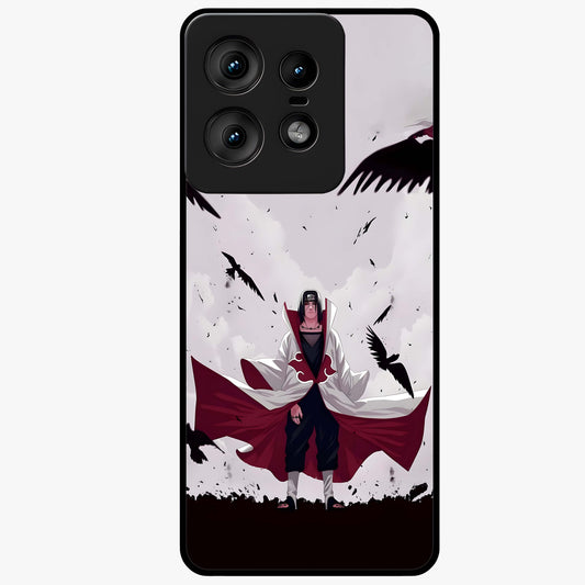 Crimson Crow Ascension Glass Case showing flat back view with mystical crow artwork and glossy glass finish.