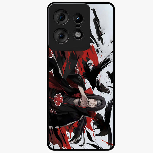 Crimson Crow Illusion Glass Case showing flat back view with artistic crow illusion artwork and glossy glass finish.