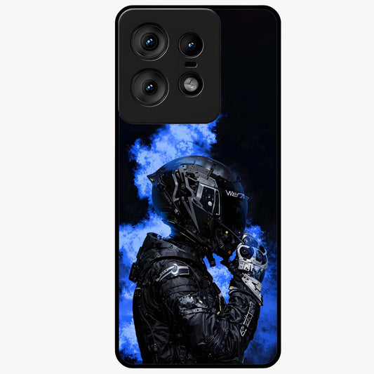 Cyber Sentinel Protocol Glass Case showing flat back view with futuristic cyber themed artwork and glossy glass finish.