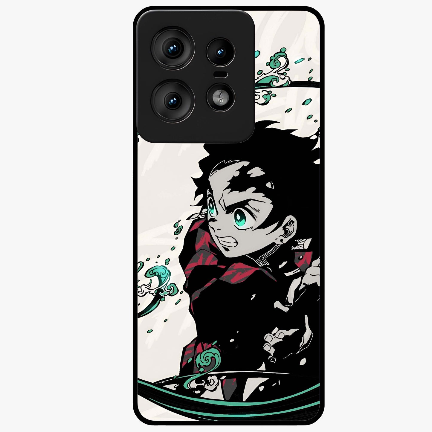 Demon Slayer Glass Case showing flat back view with bold anime inspired artwork and glossy glass finish.