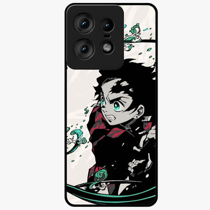 Demon Slayer Glass Case showing flat back view with bold anime inspired artwork and glossy glass finish.