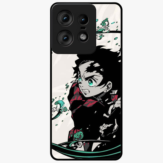 Demon Slayer Glass Case showing flat back view with bold anime inspired artwork and glossy glass finish.