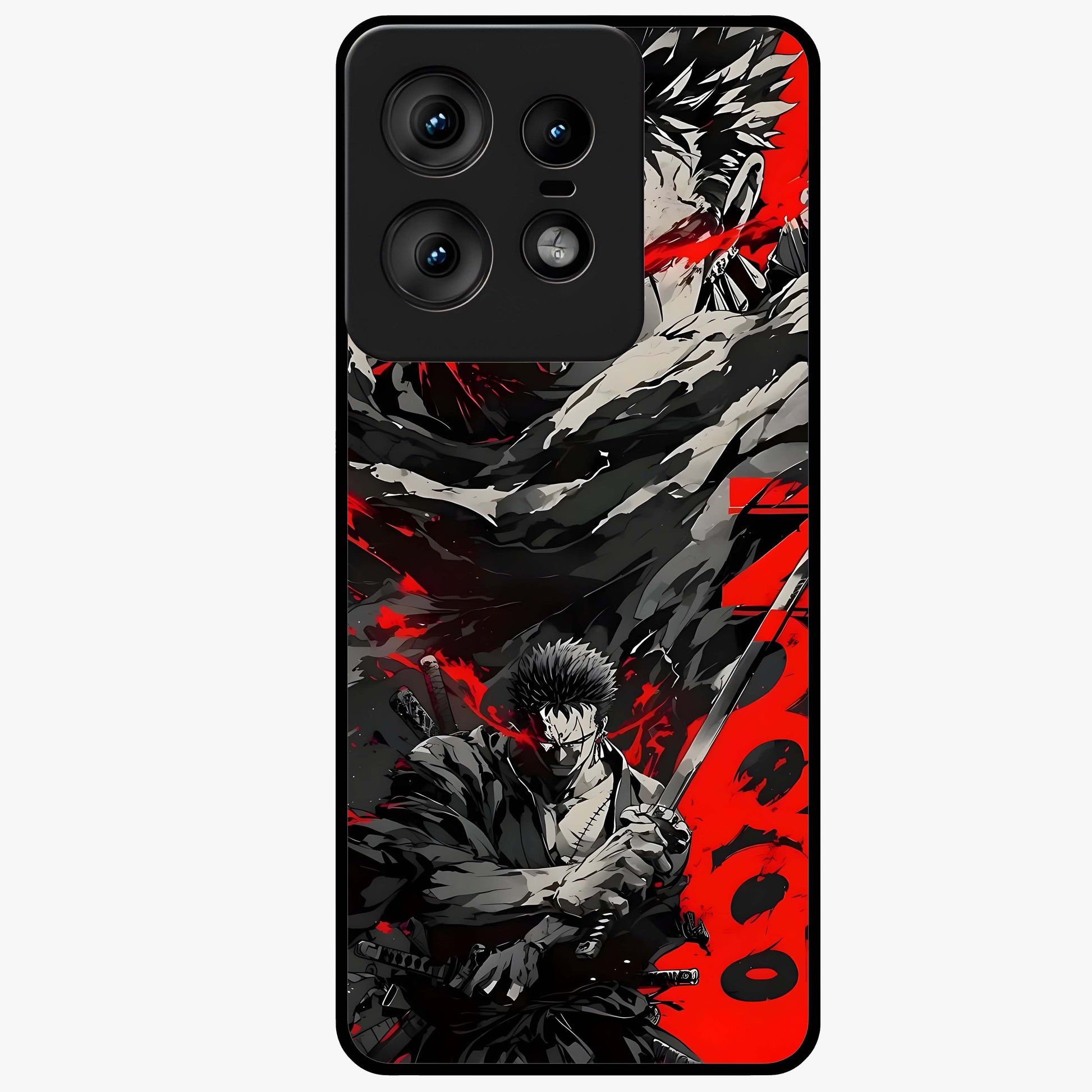 Demon Sword Resolve Glass Case showing flat back view with fierce sword warrior artwork and glossy glass finish.