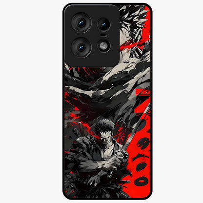 Demon Sword Resolve Glass Case showing flat back view with fierce sword warrior artwork and glossy glass finish.