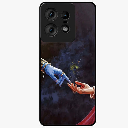 Divine Touch Eternal Glass Case showing flat back view with spiritual themed artwork and glossy glass finish.