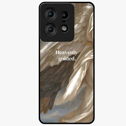 Divine Winged Grace Glass Case showing flat back view with elegant wing inspired artwork and glossy glass finish.