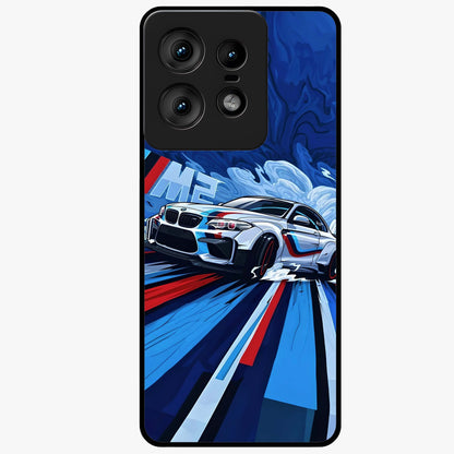 Drift Power Rush Glass Case showing flat back view with dynamic racing inspired artwork and glossy glass finish.