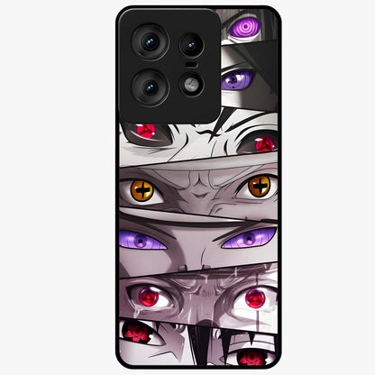 Eyes of Destiny Glass Case showing flat back view with striking eye themed artwork and glossy glass finish.