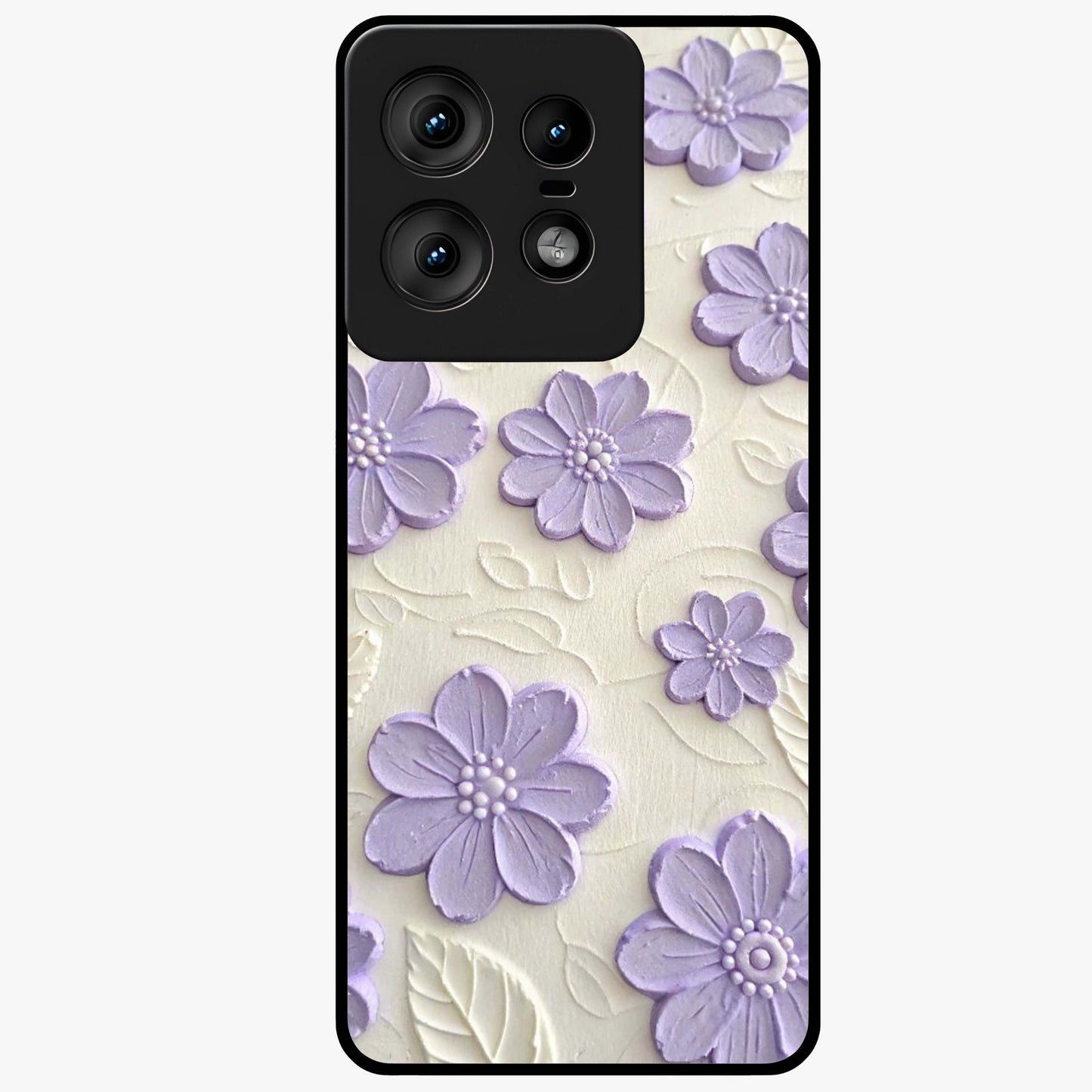 Floral Wall Art With Purple Flowers Glass Case showing flat back view with purple flower artwork and glossy glass finish.