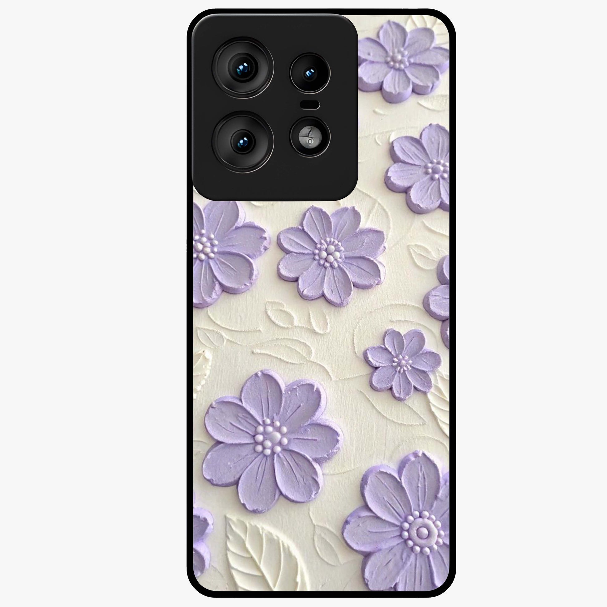Floral Wall Art With Purple Flowers Glass Case showing flat back view with purple flower artwork and glossy glass finish.