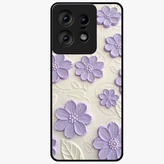 Floral Wall Art With Purple Flowers Glass Case showing flat back view with purple flower artwork and glossy glass finish.