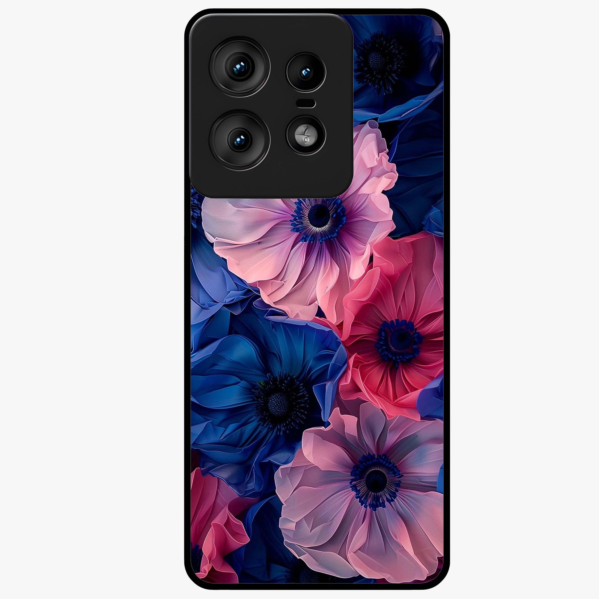 Flower Paper Art Pattern Glass Case showing flat back view with paper cut style floral artwork and glossy glass finish.