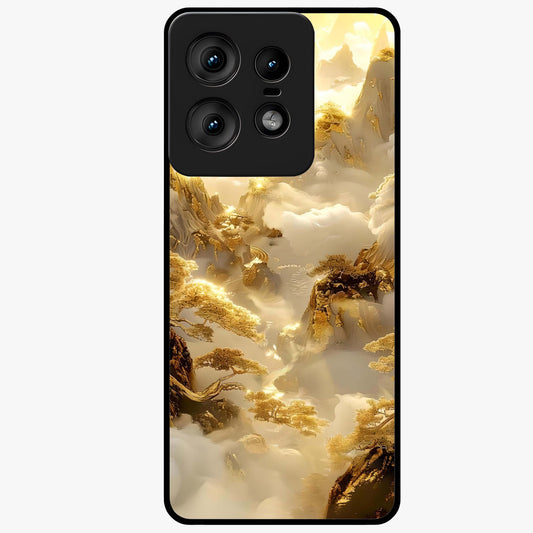 Gates Of Illumination Glass Case showing flat back view with mystical illuminated gate artwork and glossy glass finish.