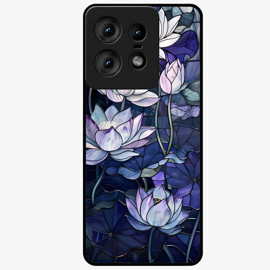 Gloss Petal Rush Glass Case showing flat back view with glossy flower petal artwork and smooth glass finish.