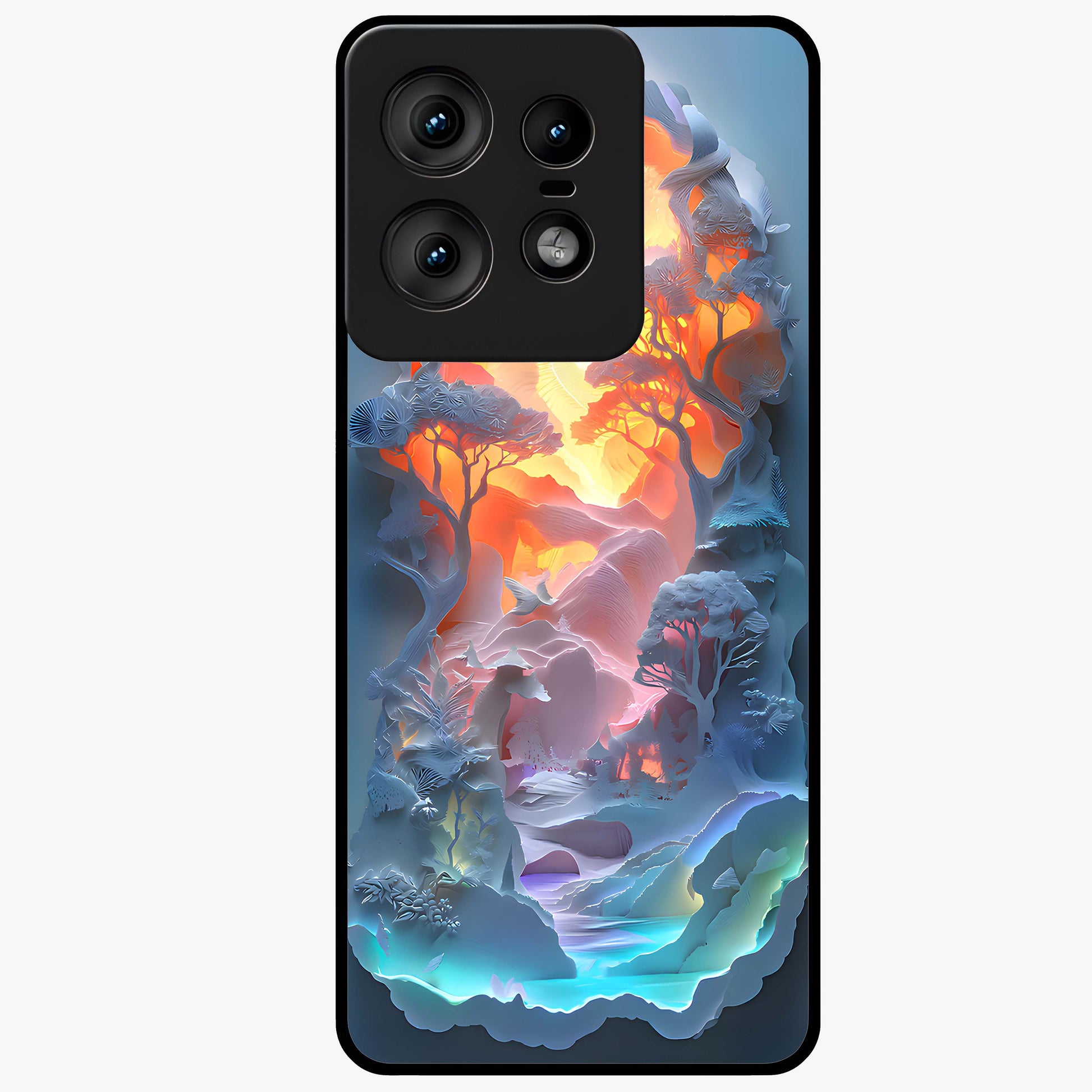 Glow Forest Portal Glass Case showing flat back view with glowing forest portal artwork and glossy glass finish.