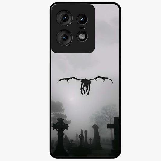 Graveyard Shadow Descent Glass Case showing flat back view with dark graveyard themed artwork and glossy glass finish.
