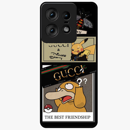 Gucci Play Mashup Glass Case showing flat back view with luxury inspired graphic artwork and glossy glass finish.