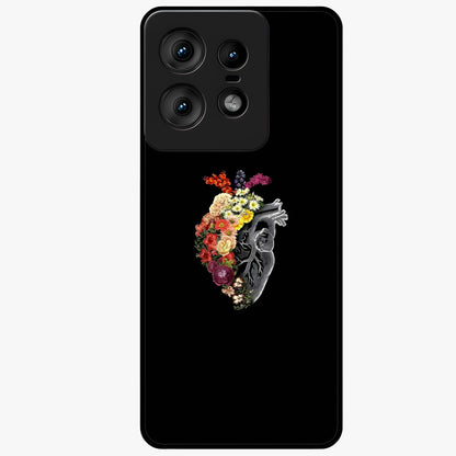 Heart With Flowers Glass Case showing flat back view with heart shaped floral artwork and glossy glass finish.