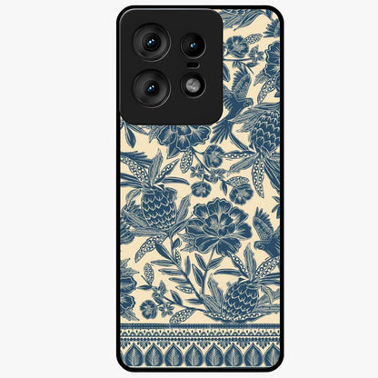 Heirloom Wild Bloom Glass Case showing flat back view with vintage inspired wild flower artwork and glossy glass finish.