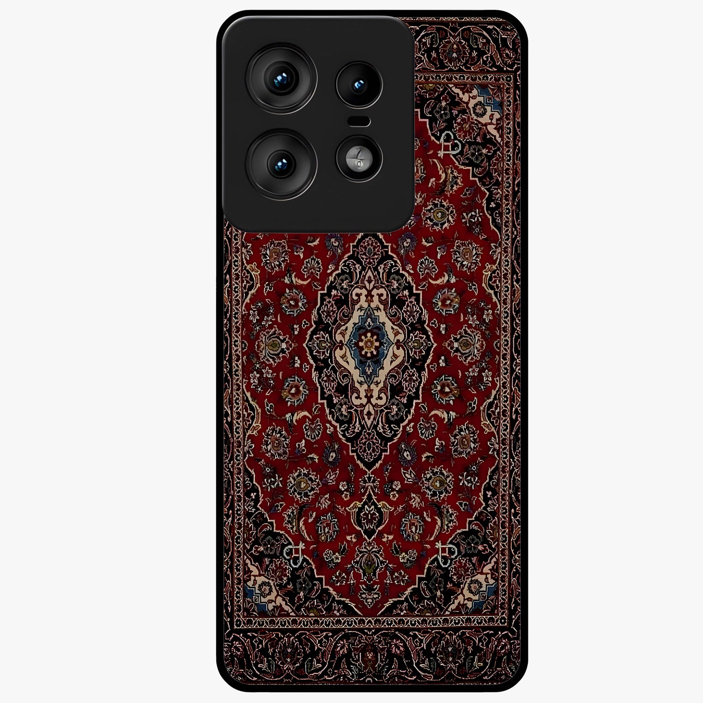 Heritage Carpet Royale Glass Case showing flat back view with ornate Persian carpet inspired pattern and glossy glass finish.
