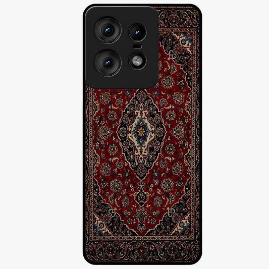 Heritage Carpet Royale Glass Case showing flat back view with ornate Persian carpet inspired pattern and glossy glass finish.