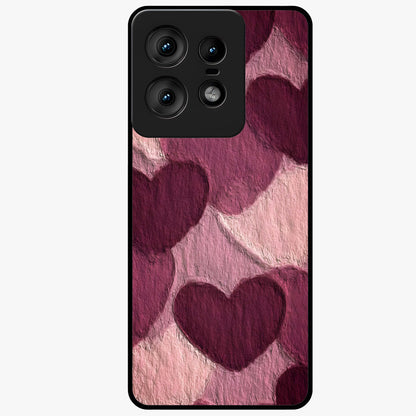 Layered Paper Hearts Glass Case showing flat back view with layered paper heart artwork and glossy glass finish.