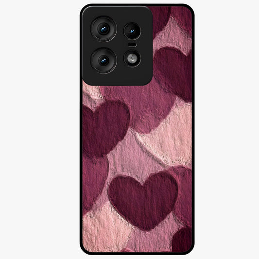 Layered Paper Hearts Glass Case showing flat back view with layered paper heart artwork and glossy glass finish.