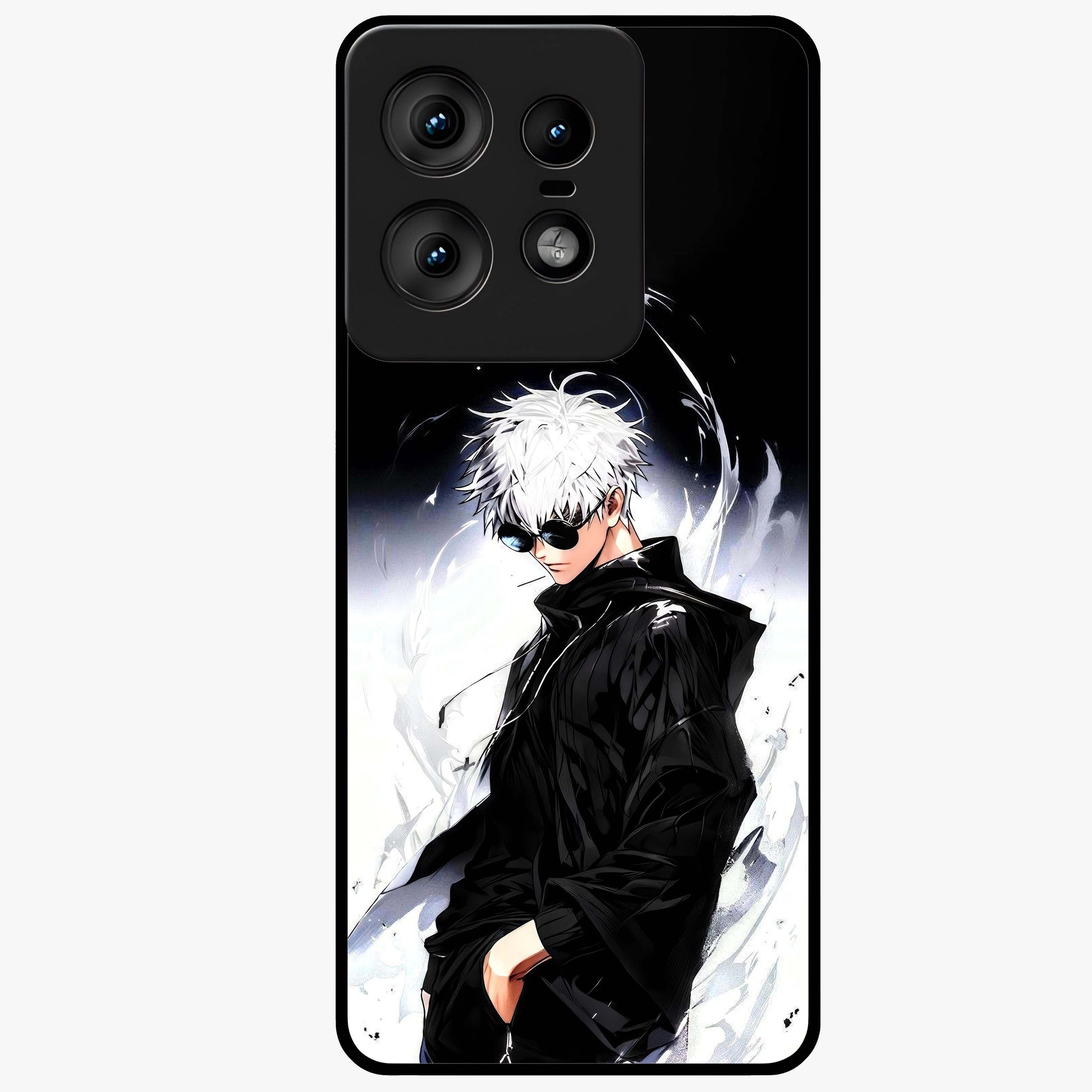 Limitless Shadow King Glass Case showing flat back view with powerful shadow warrior artwork and glossy glass finish.