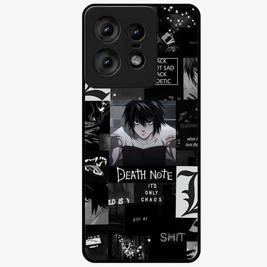Midnight Chaos Mind Glass Case showing flat back view with abstract dark themed artwork and glossy glass finish.
