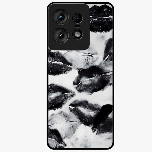 Midnight Kiss Marks Glass Case showing flat back view with lipstick kiss mark artwork and glossy glass finish.