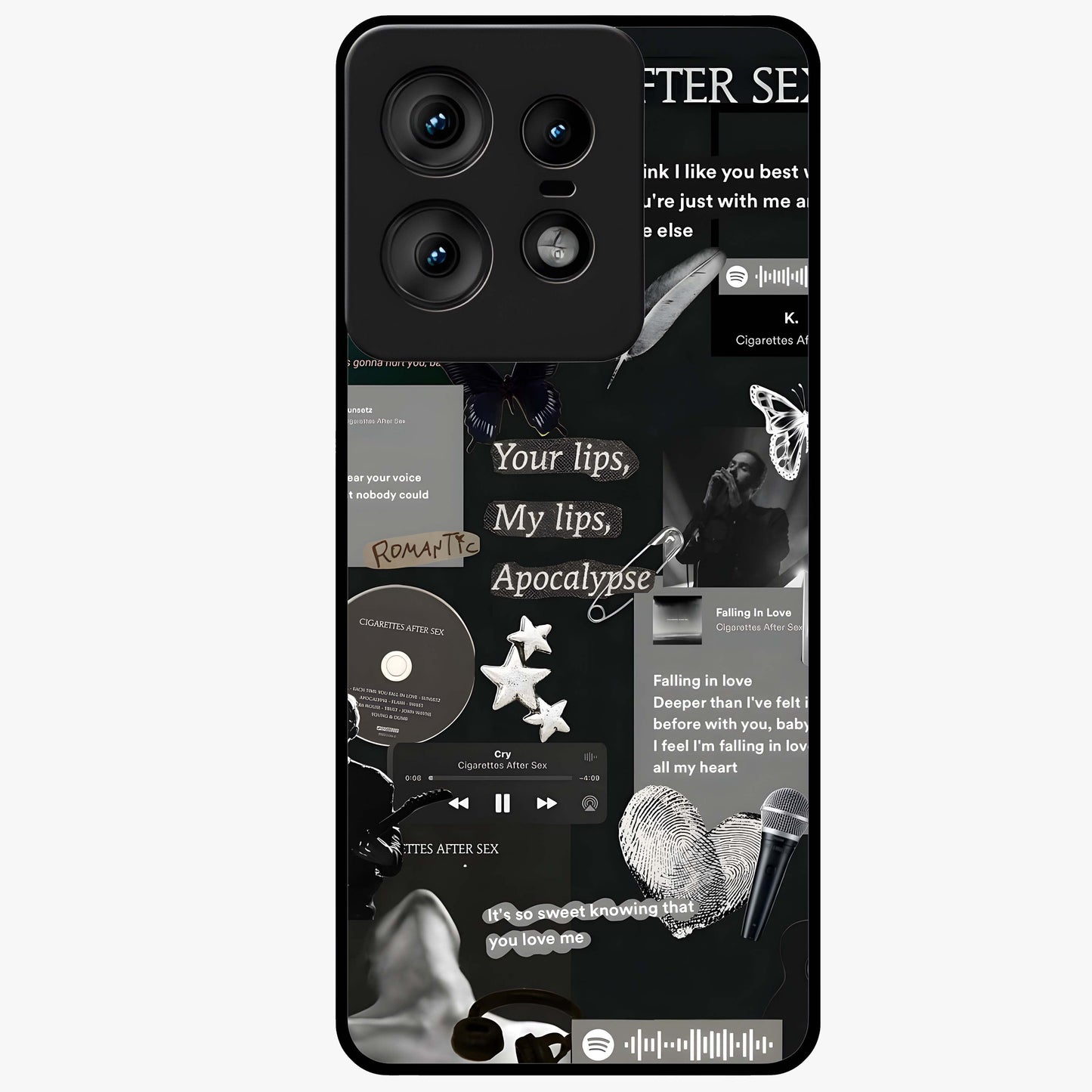 Midnight Love Echo Glass Case showing flat back view with romantic midnight themed artwork and glossy glass finish.
