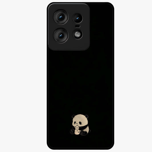 Midnight Panda Love Glass Case showing flat back view with cute panda themed artwork and glossy glass finish.