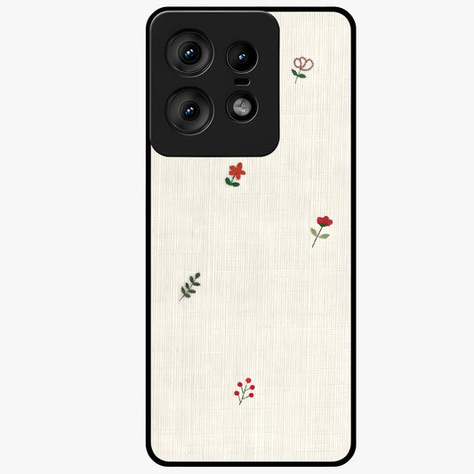 Minimal Petal Whispers Glass Case showing flat back view with soft minimal floral artwork and glossy glass finish.
