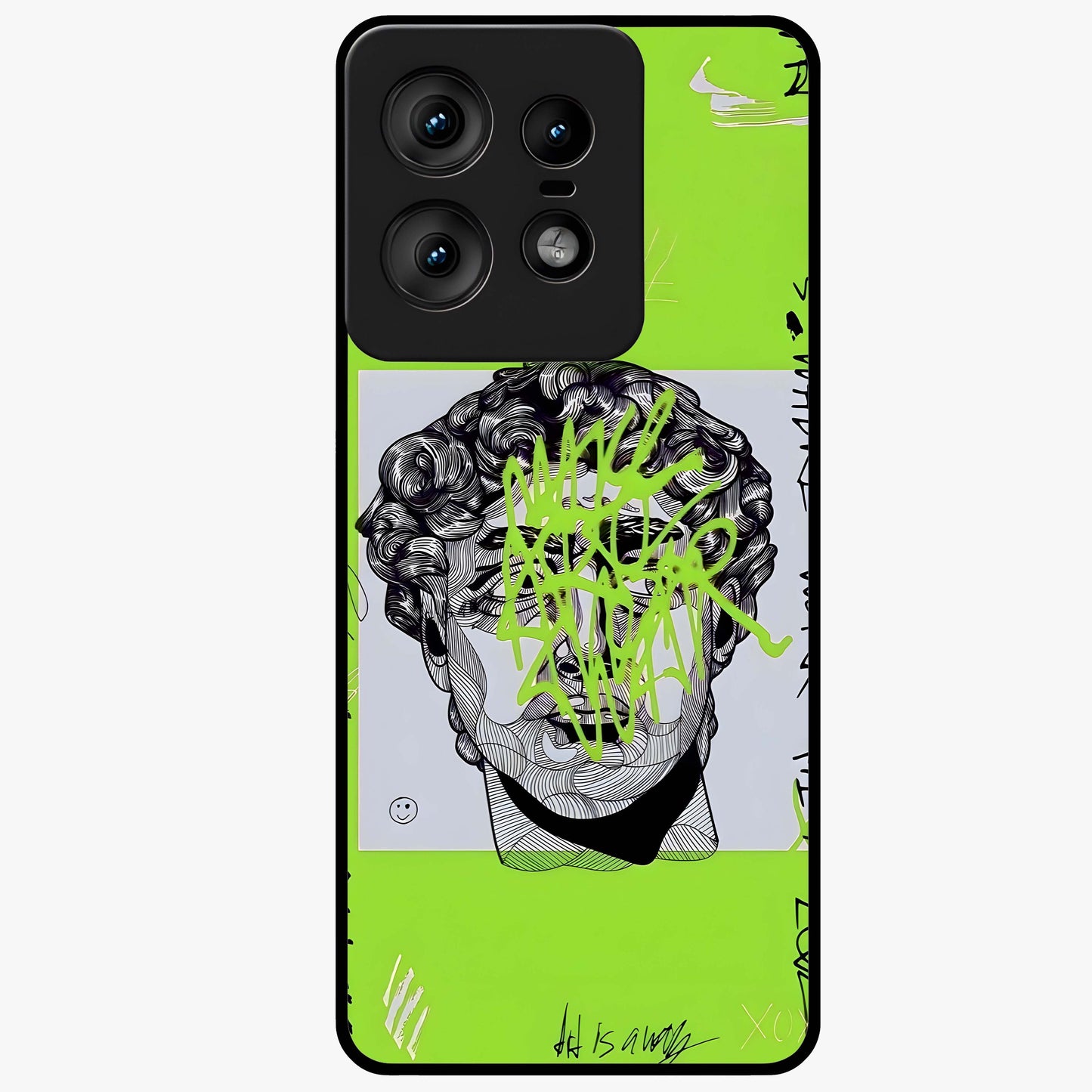 Neo Graffiti Rebellion Glass Case showing flat back view with vibrant graffiti artwork and glossy glass finish.