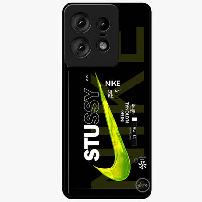 Neon Street Edition Glass Case showing flat back view with neon street style artwork and glossy glass finish.