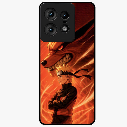 Nine Tails Legacy Glass Case showing flat back view with powerful nine-tailed fox inspired artwork and glossy glass finish.