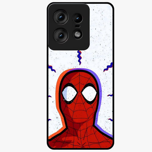 Omg Spiderman Glass Case showing flat back view with bold superhero inspired artwork and glossy glass finish.