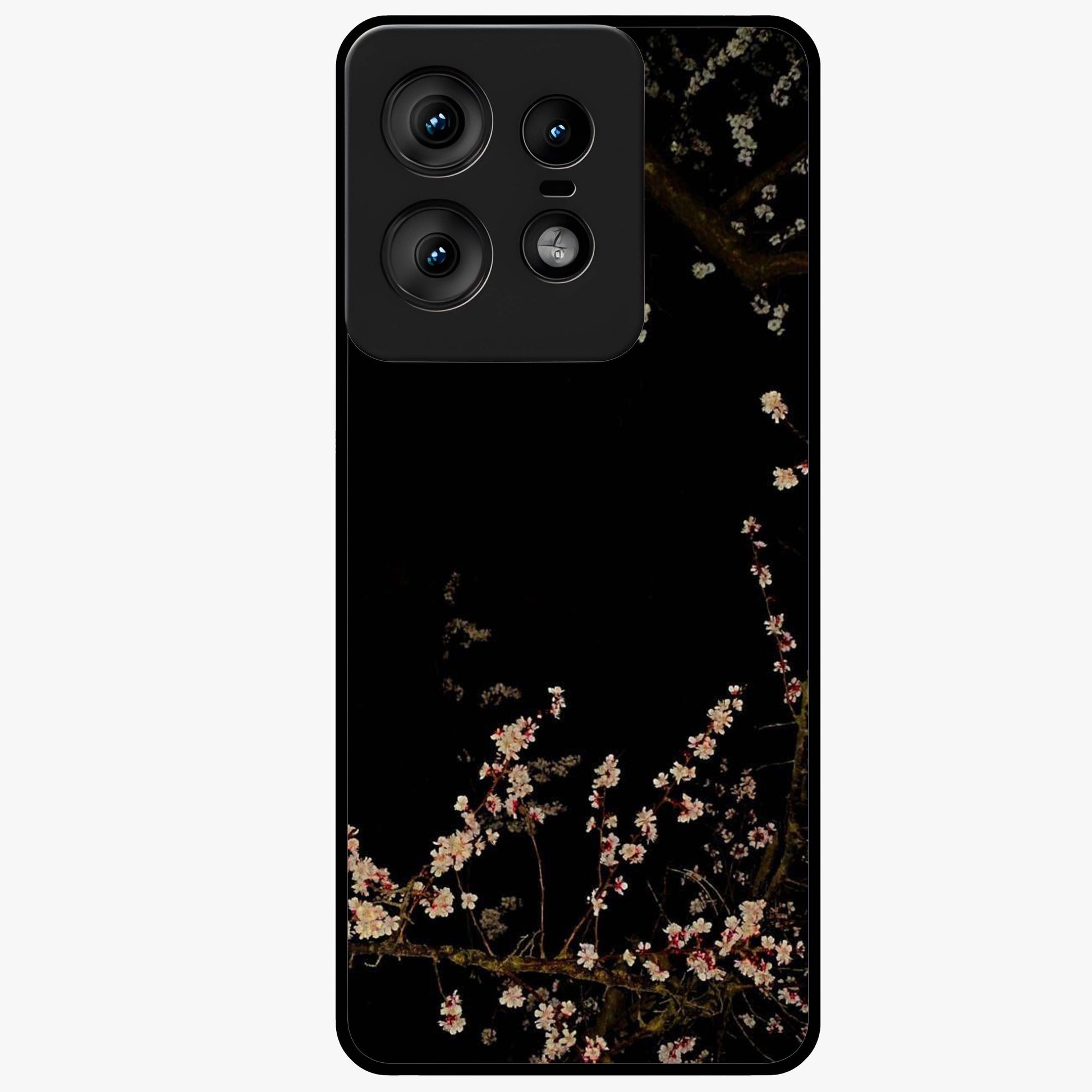 Petal Moon Light With Custom Name Glass Case showing flat back view with floral moonlight artwork and personalized name design.