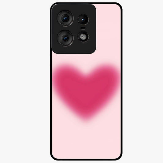 Pink Aura Heart Glass Case showing flat back view with glowing heart artwork and glossy glass finish.