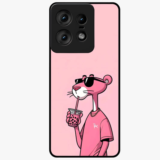Pink Panther Glass Case showing flat back view with iconic pink panther artwork and glossy glass finish.