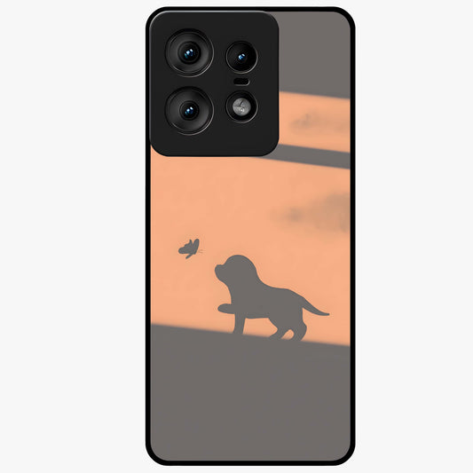 Puppy Shadow Art Glass Case showing flat back view with cute puppy shadow style artwork and glossy glass finish.