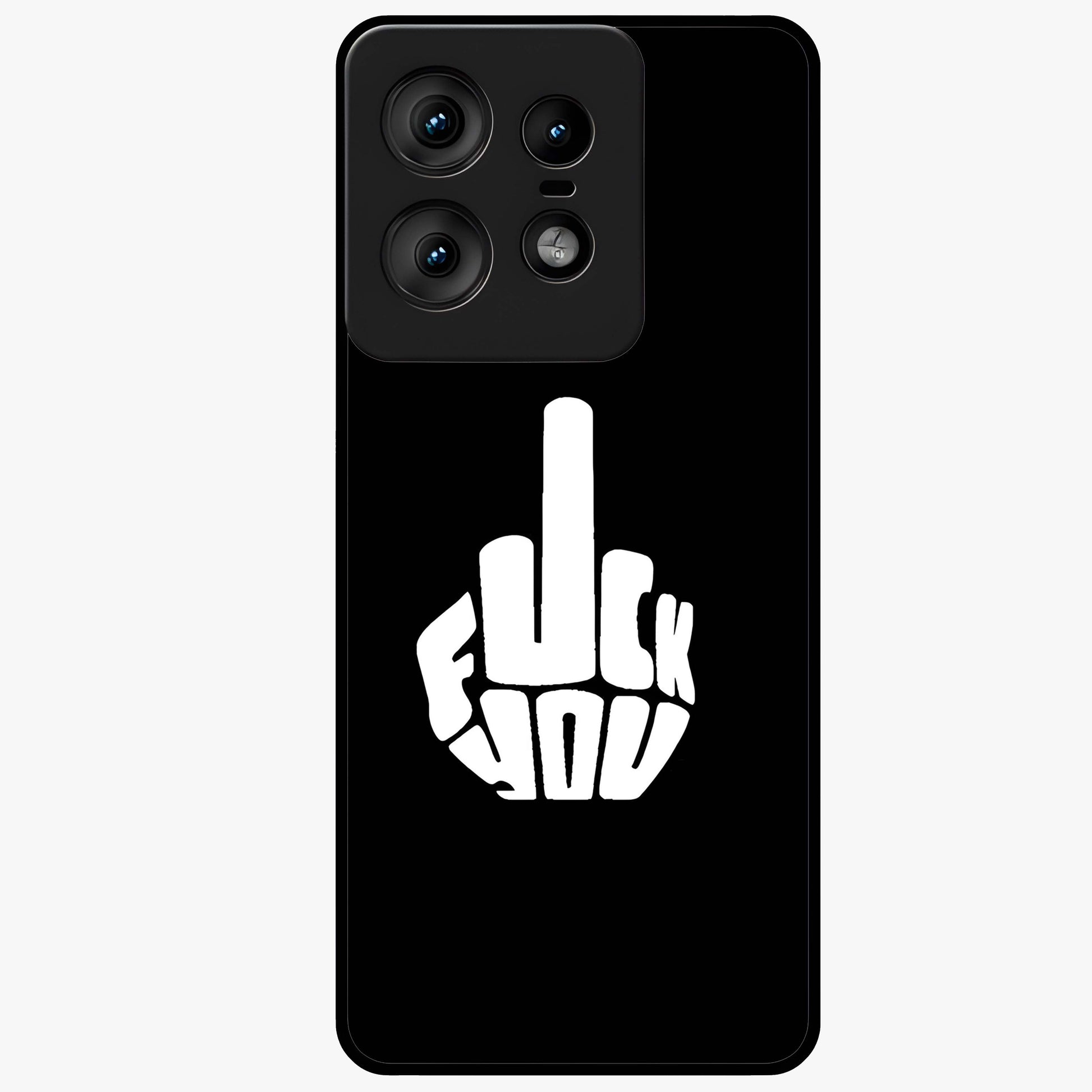 Rebel Mode On Glass Case showing flat back view with bold rebellious typography artwork and glossy glass finish.