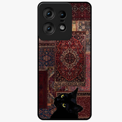 Regal Magic Cat Apple Glass Case showing flat back view with magical cat artwork holding apple and glossy glass finish.