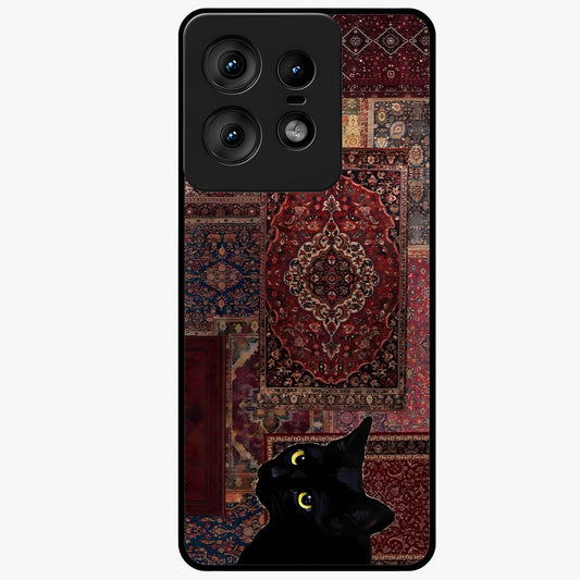 Regal Magic Cat Apple Glass Case showing flat back view with magical cat artwork holding apple and glossy glass finish.