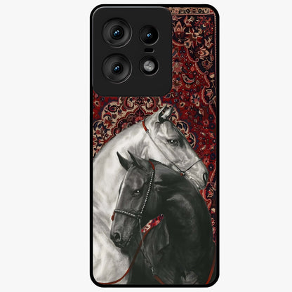 Regal Stallion Tapestry Glass Case showing flat back view with majestic horse tapestry artwork and glossy glass finish.