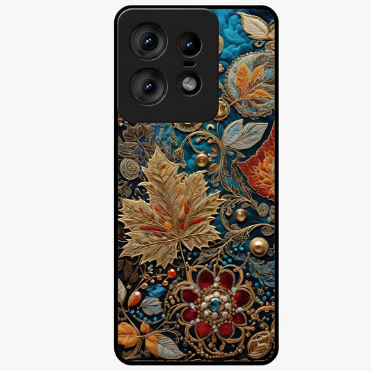 Royal Jewel Garden Glass Case showing flat back view with decorative floral garden artwork and glossy glass finish.